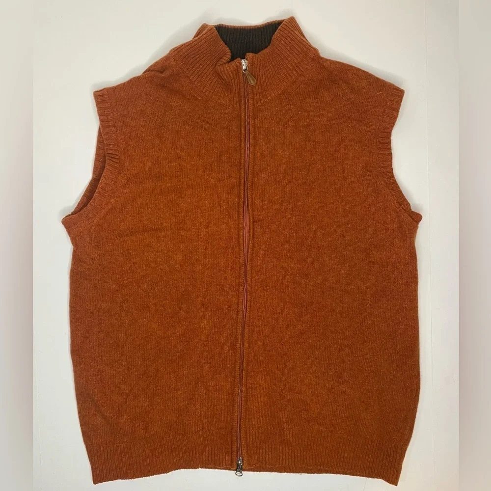 Toscano Blue Lambswool Men's Zip-Up Orange Sweater Vest Sz Med